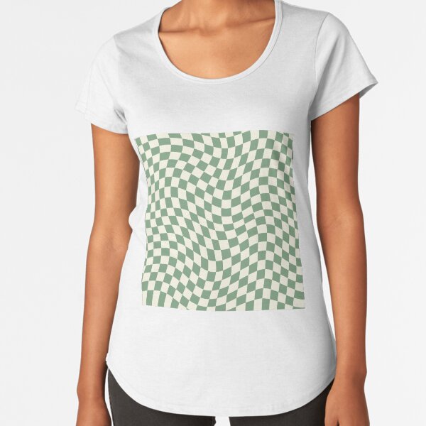 Wavy Olive Green Checks Premium Scoop T-Shirt