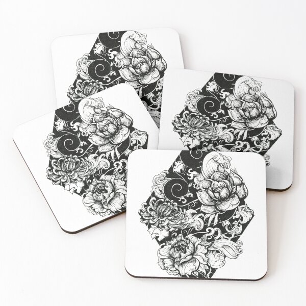 Item preview, Waves - Japanese Ink inspired art of flowers and water . tattoo design black and white designed and sold by Amanda Irene.