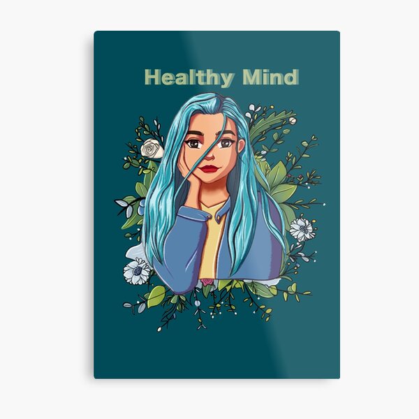 Colorful Healthy mind girl with flowers Metal Print