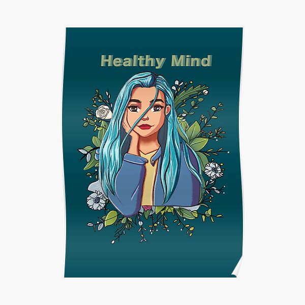 Fille colorée d'esprit sain avec des fleurs Poster