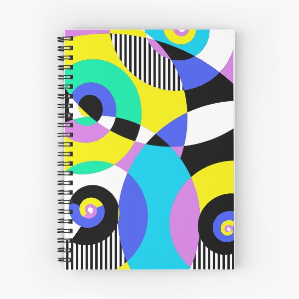 Item preview, Mid Century Modern Colorful Spirals No.1 Yellow, Purple, Blue, Black Stripes designed and sold by QuestingPixel.