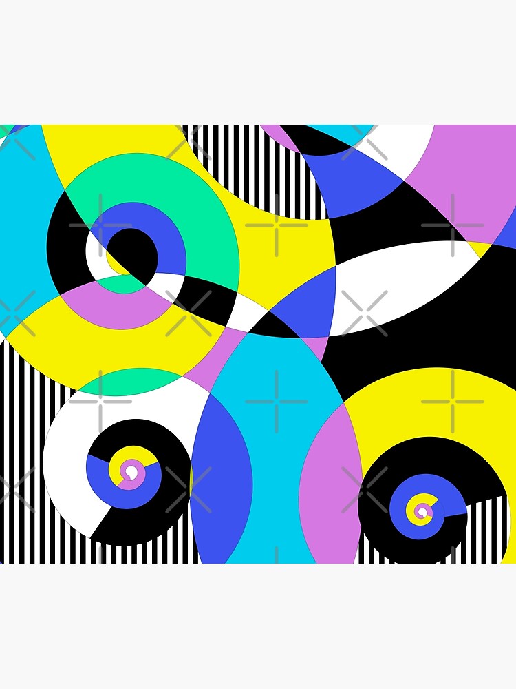 Mid Century Modern Colorful Spirals No.1 Yellow, Purple, Blue, Black Stripes by QuestingPixel