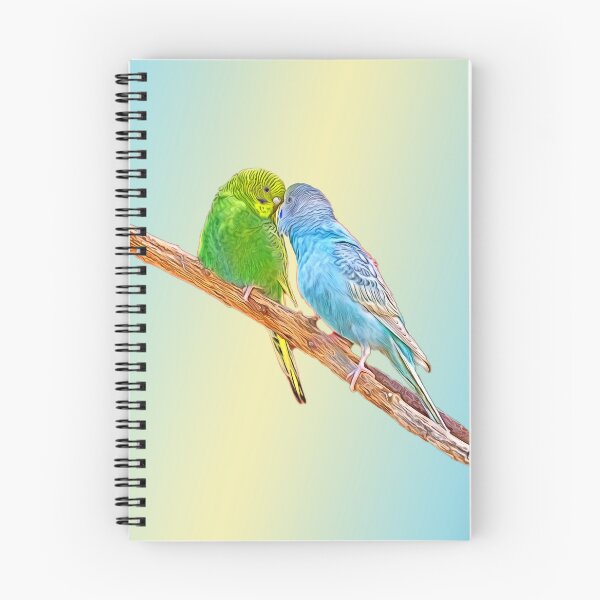 Item preview, Cute kissing budgies - acrylic on pastel background designed and sold by MarionsArt.
