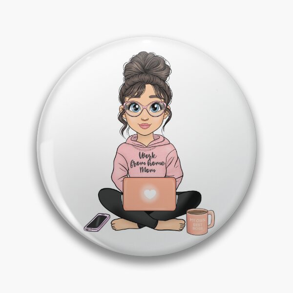 Item preview, Brunette Work from home Mom, Woman with Laptop, WFH Boss Babe, Remote Working Mom designed and sold by Nelladraws.