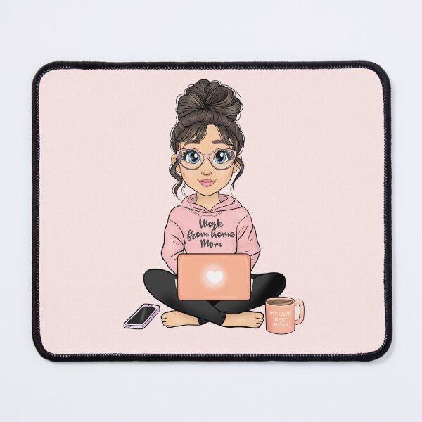 Item preview, Brunette Work from home Mom, Woman with Laptop, WFH Boss Babe, Remote Working Mom designed and sold by Nelladraws.