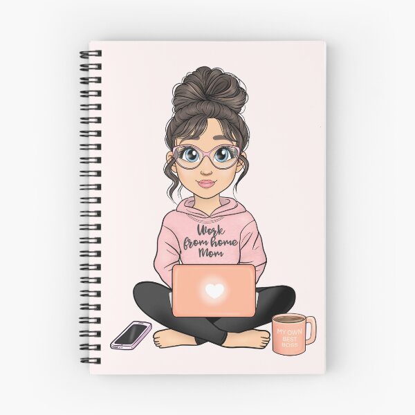 Item preview, Brunette Work from home Mom, Woman with Laptop, WFH Boss Babe, Remote Working Mom designed and sold by Nelladraws.