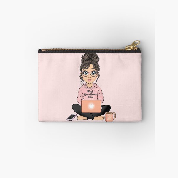 Item preview, Brunette Work from home Mom, Woman with Laptop, WFH Boss Babe, Remote Working Mom designed and sold by Nelladraws.