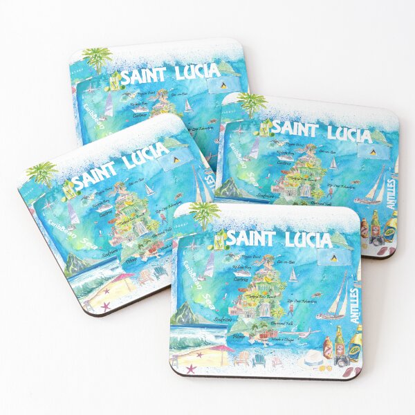 Item preview, Saint Lucia West Indies Illustrated Map with Antilles Tourist Highlights 2nd Edition designed and sold by artshop77.