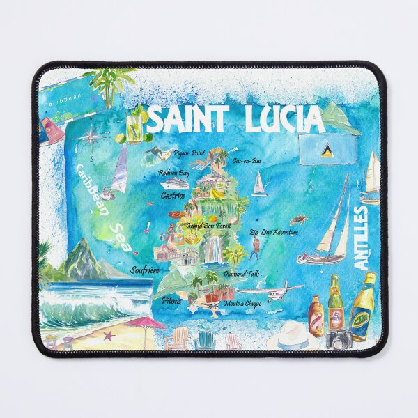 Item preview, Saint Lucia West Indies Illustrated Map with Antilles Tourist Highlights 2nd Edition designed and sold by artshop77.