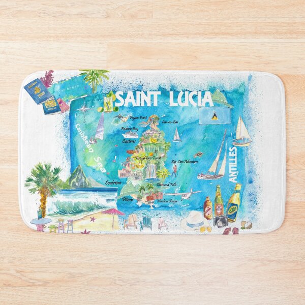 Item preview, Saint Lucia West Indies Illustrated Map with Antilles Tourist Highlights 2nd Edition designed and sold by artshop77.