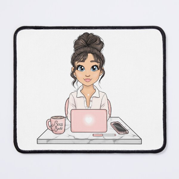 Item preview, Brunette Boss Babe Woman with Laptop, Cute Girl Boss With Coffee, Remote Working Mom designed and sold by Nelladraws.