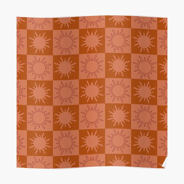 Burnt Orange Sun Checkerboard Poster