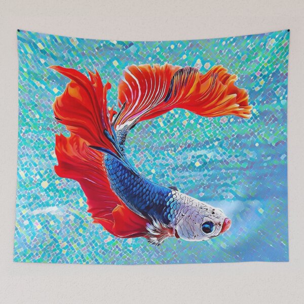 Item preview, Beautiful Dragon Scale Betta Fish - Super Delta Tail Monster Mask Blue Red Betta Fish Breed designed and sold by Cawaiico.