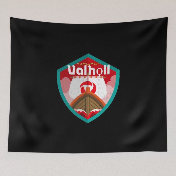 Item preview, Valhǫll Viking long ships coming on red tide designed and sold by LargeShop.