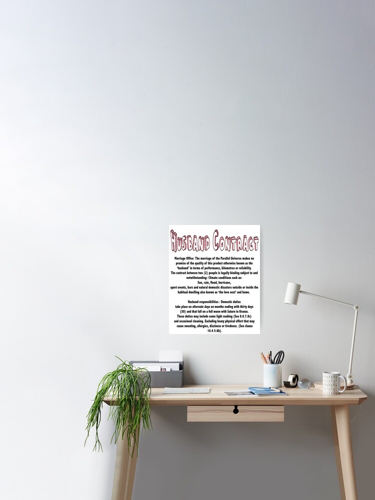 Husband Contract Of Duties Poster By Createtees Redbubble