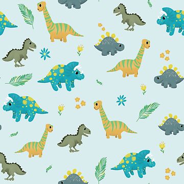 Artwork thumbnail, Boys Cute and Modern Blue T-Rex Dinosaur Pattern Kids by Aimee Gray