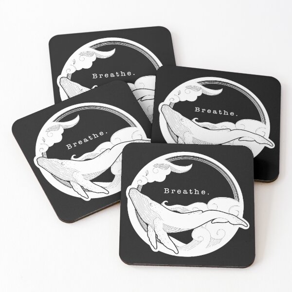 Item preview, sky whale white on black - breathe designed and sold by Arty and Awkward.