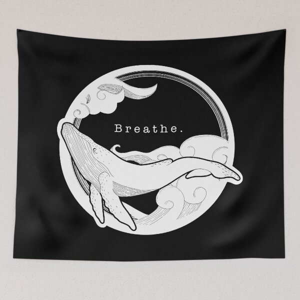 Item preview, sky whale white on black - breathe designed and sold by Arty and Awkward.