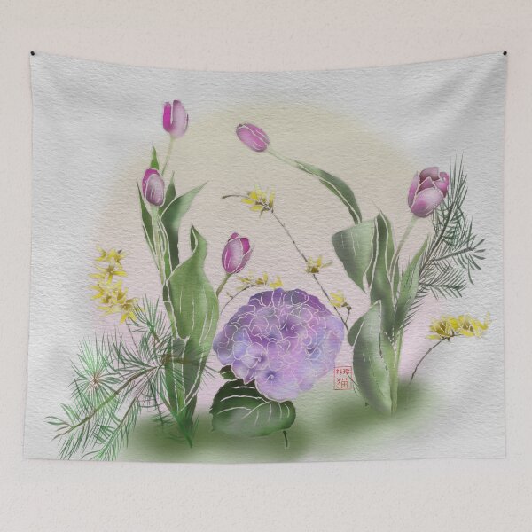 Item preview, Pretty pink tulip ikebana watercolor flowers designed and sold by CuisineCat.