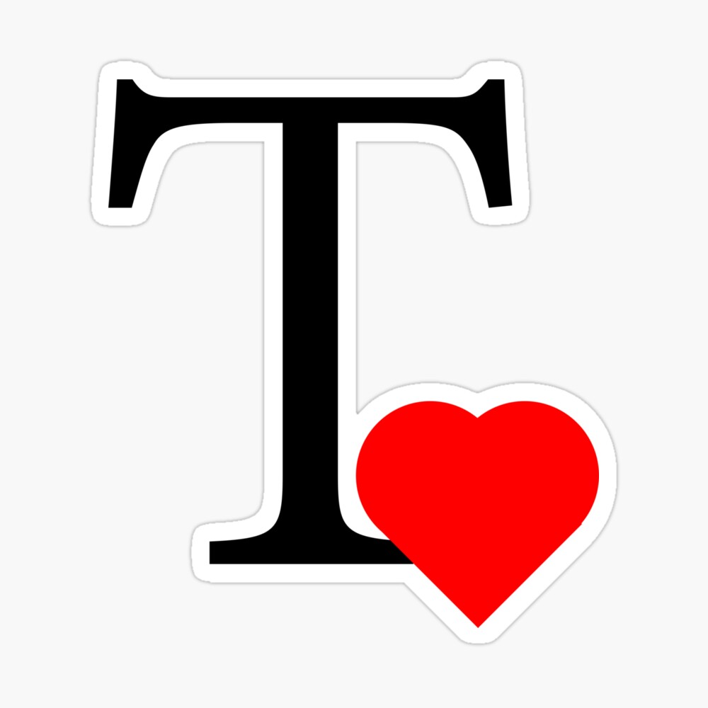 Letter T with a red heart | Initial T with a heart