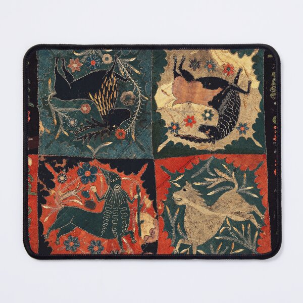 Item preview, MEDIEVAL BESTIARY, DEER, UNICORN,CENTAUR AND LION Red Blue Antique Scandinavian Embroidery designed and sold by BulganLumini.