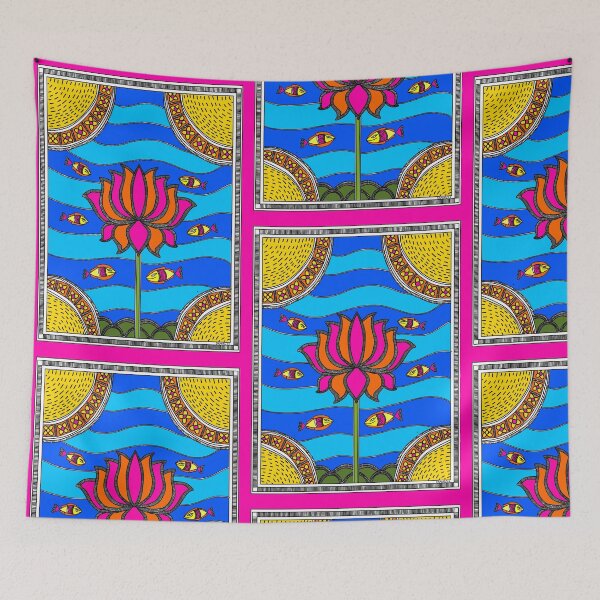 Item preview, Artlover - Madhubani painting - lotus - flower painting- Indian Art - Tribal art  designed and sold by ShrutiCreates.