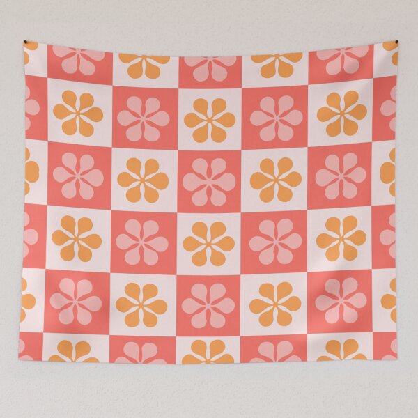 Item preview, Pink and Orange Flower Checkerboard designed and sold by CaseyCara.