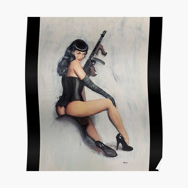 Bettie Page Tommy Gun Sticker Poster For Sale By Ssingleton18 Redbubble