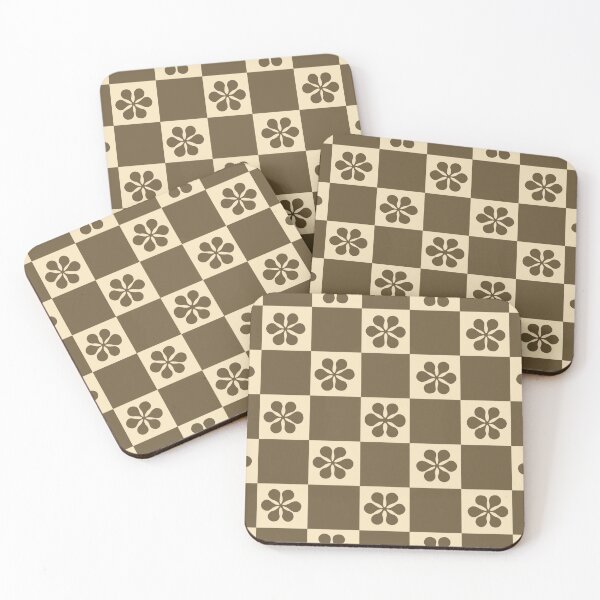 Brown Flower Checkerboard Coasters (Set of 4)