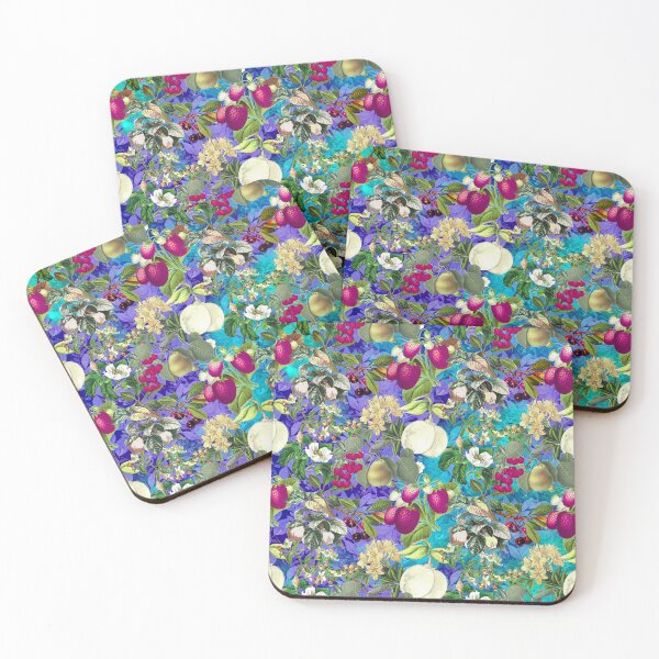 Item preview, Vintage fruit garden pattern, strawberries, vintage botanical, fruit pattern, purple turquoise floral illustration  designed and sold by ZeinabTaha.
