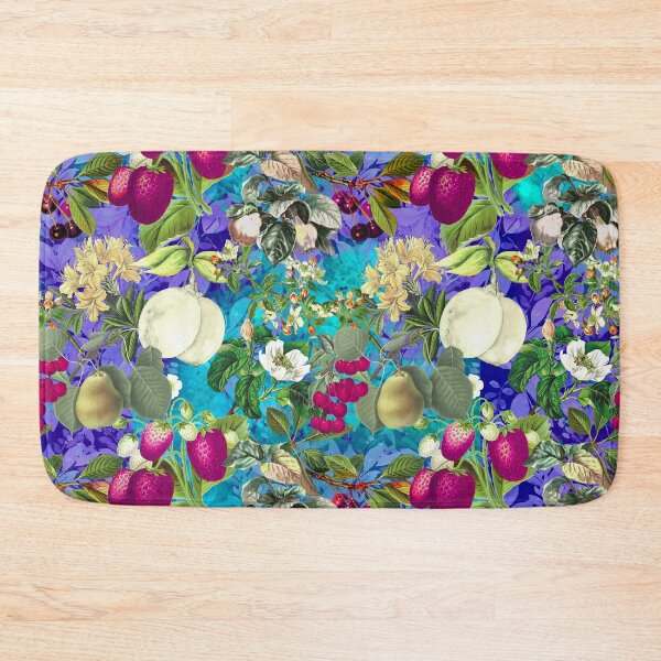 Item preview, Vintage fruit garden pattern, strawberries, vintage botanical, fruit pattern, purple turquoise floral illustration  designed and sold by ZeinabTaha.
