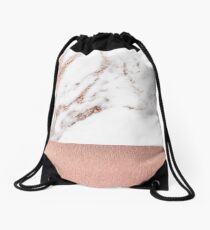 Rose gold marble and foil Drawstring Bag