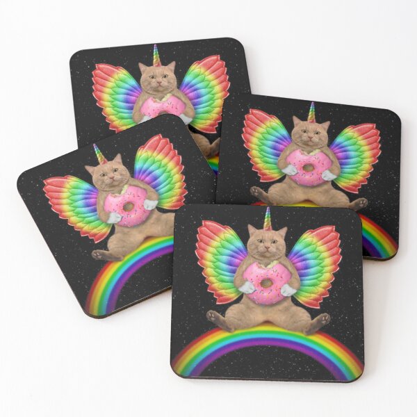 Item preview, Caticorn In Outer Space Sitting On a Rainbow Eating a Donut designed and sold by Teepocalypse.
