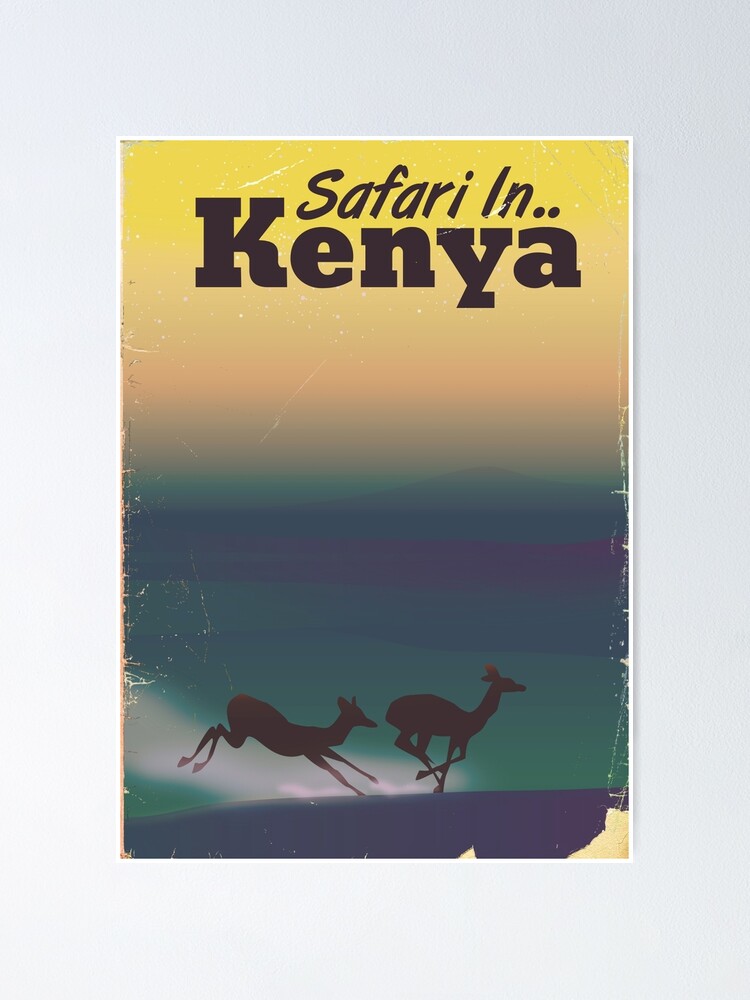 Safari In Kenia Vintage Stil Urlaubsposter Poster Von Vectorwebstore Redbubble