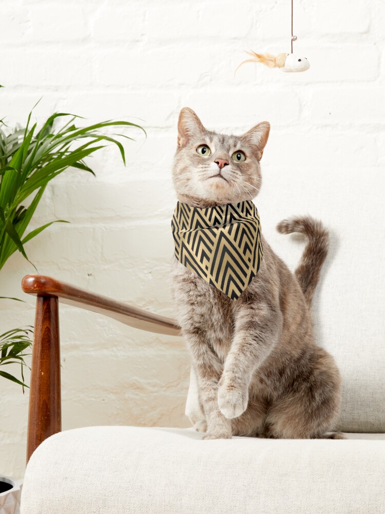 Alternate view of gold black fan pattern,art deco geomtric pattern,elegant pattern Pet Bandana