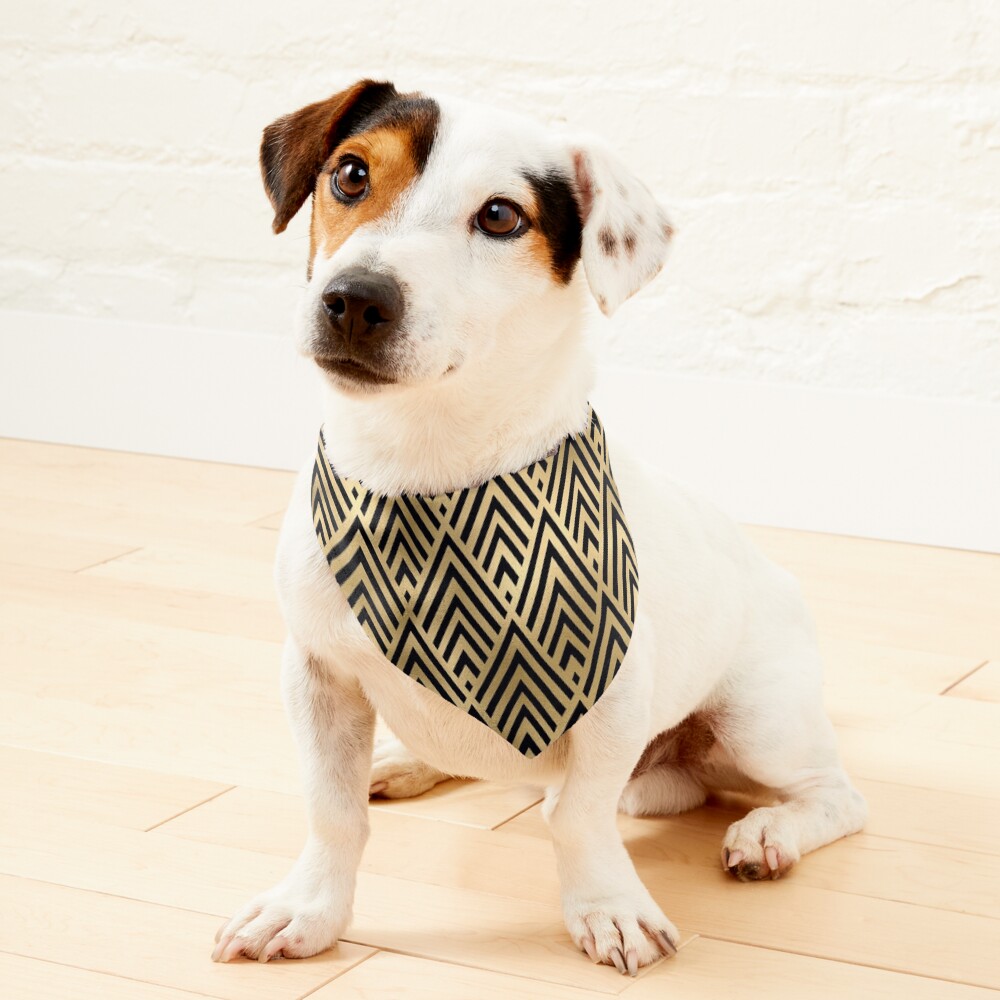 gold black fan pattern,art deco geomtric pattern,elegant pattern Pet Bandana