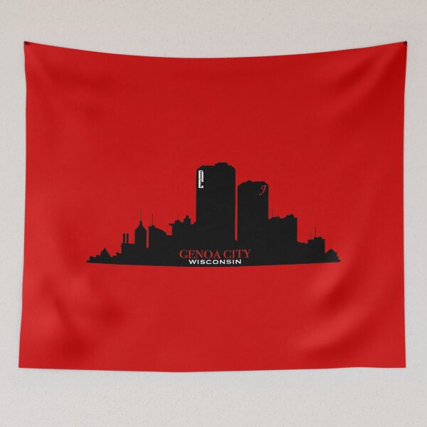Item preview, Genoa City, Wisconsin Skyline - Red Background designed and sold by PawsitiveMum.