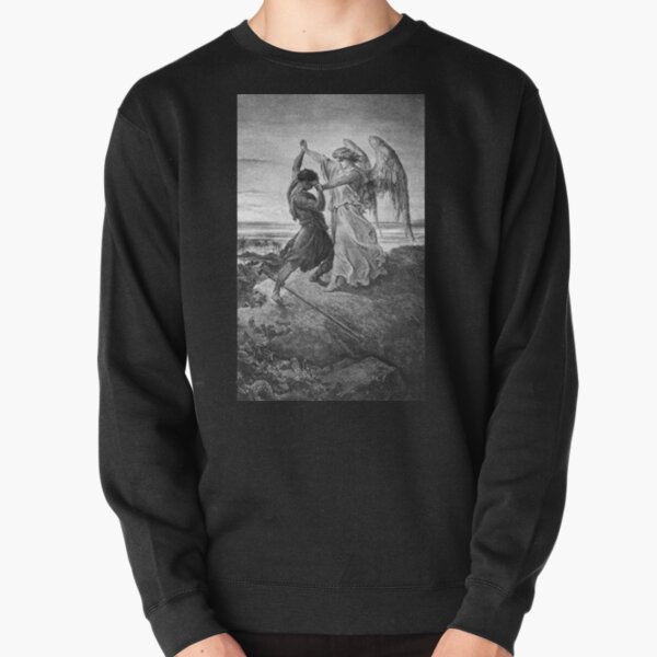 ANGELS AND DEMONS. Gustave Dore, Bible, Biblical, Jacob, wrestling with the angel, 1855. Pullover Sweatshirt
