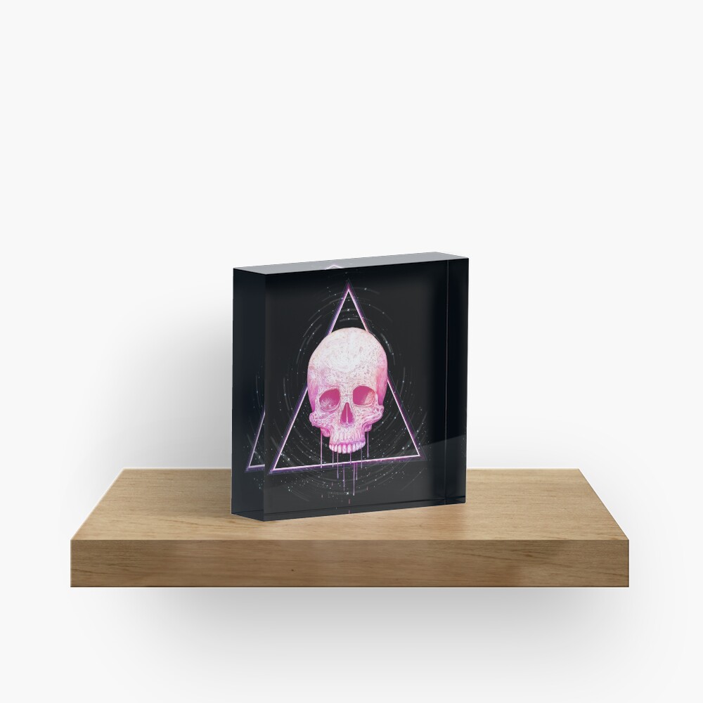 Skull in triangle on black Acrylic Block