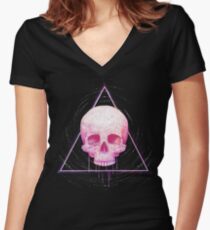 Skull in triangle on black Women's Fitted V-Neck T-Shirt