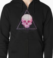 Skull in triangle on black Zipped Hoodie