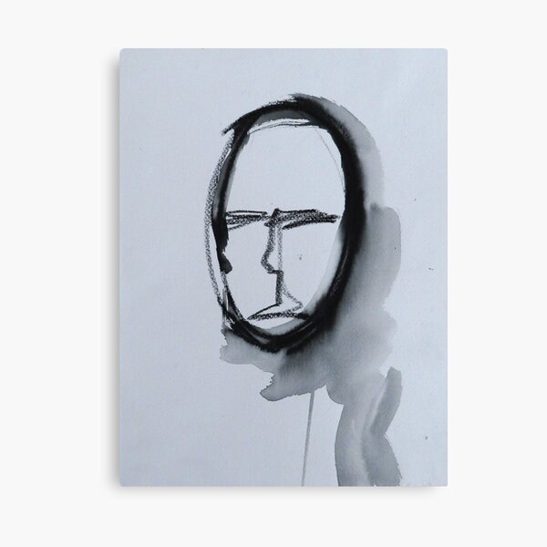 Face portrait in black ink and charcoal Canvas Print