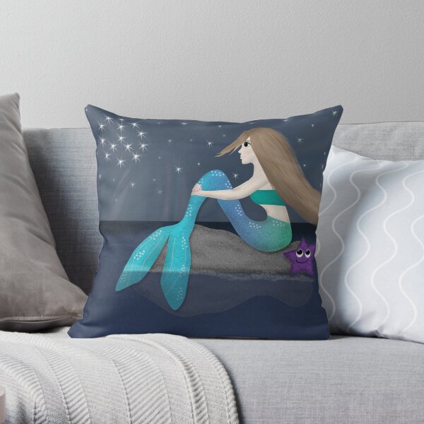 Mermaid and Starfish Throw Pillow