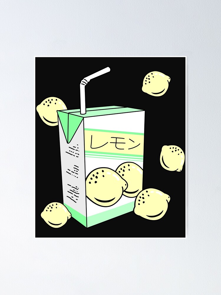 "Japanese Lemon Juice Box 90s Aesthetic Pastel Anime Sticker" Poster by