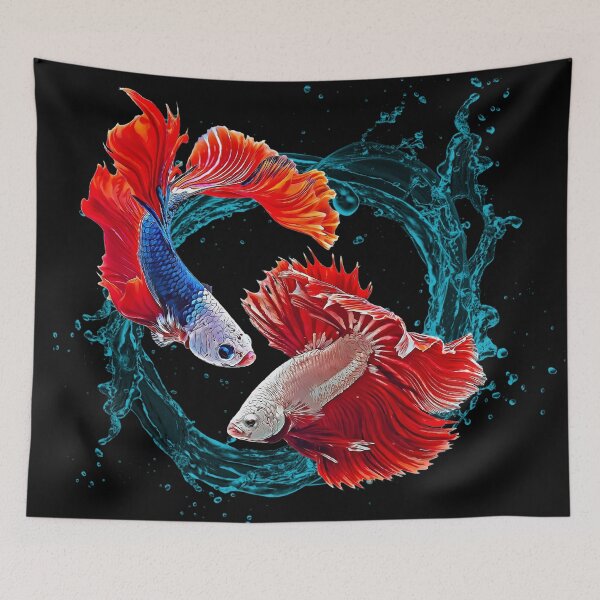 Item preview, Beautiful Dragon Scale Betta Fish - Super Delta Tail Monster Mask Blue Red Betta Fish Breed - Circle Water Splash designed and sold by Cawaiico.