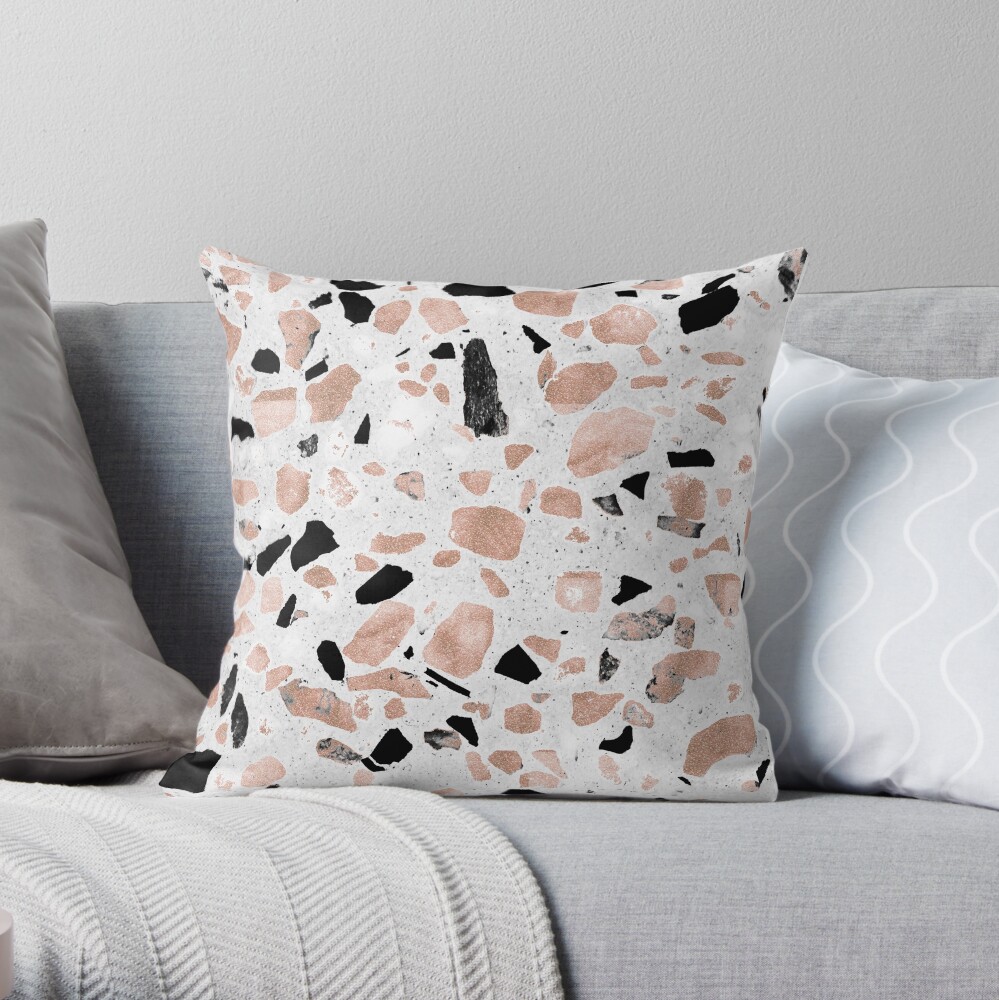 Classy rose gold vintage marble abstract terrazzo design Throw Pillow