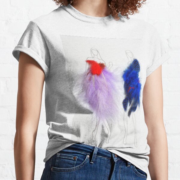 Beauty Fashion Model Girls Drawing with Feathers Dresses Classic T-Shirt