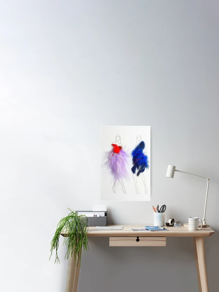 Beauty Fashion Model Girls Drawing with Feathers Dresses Poster for Sale  by oanaunciuleanu