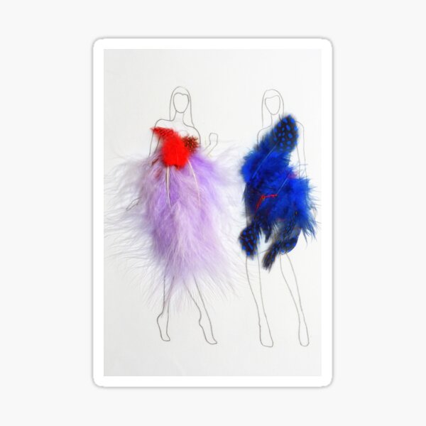 Beauty Fashion Model Girls Drawing with Feathers Dresses Sticker