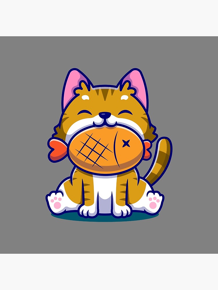 cute-baby-cat-eat-fish-poster-for-sale-by-poci5419-redbubble